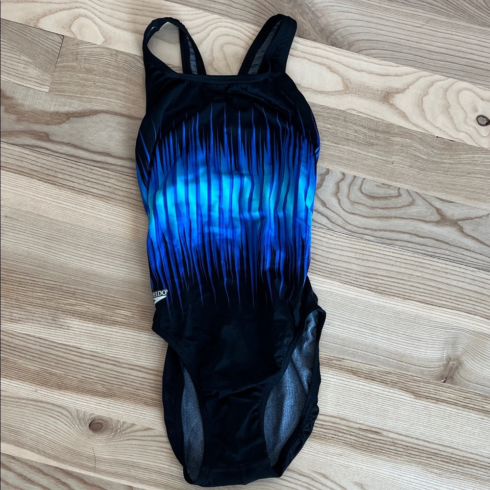 Speedo Black and Blue Graphic One-Piece Swimsuit